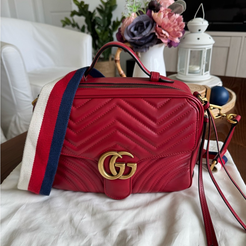Gucci Red Crossbody Bag with Chevron Quilting